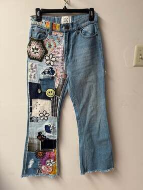 BDG Urban Outfitters High-Waisted Indigo Craft Patchwork Flare Jeans Size 25